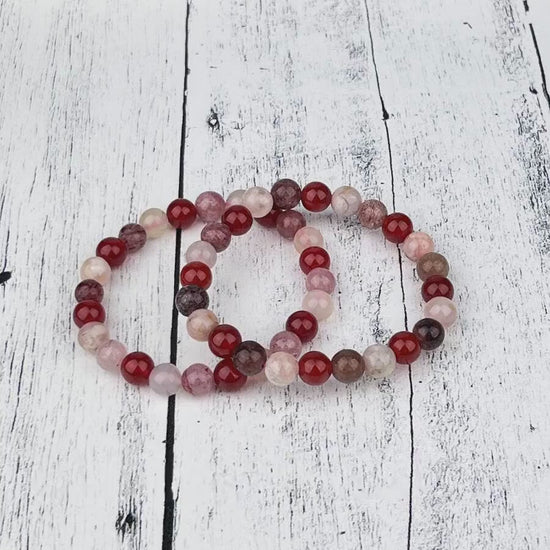 Manifestation Trio Gemstone Bracelet Carnelian, Red Aventurine, Flower Agate | Boost Creativity, Confidence & Mental Clarity | 8mm Beads