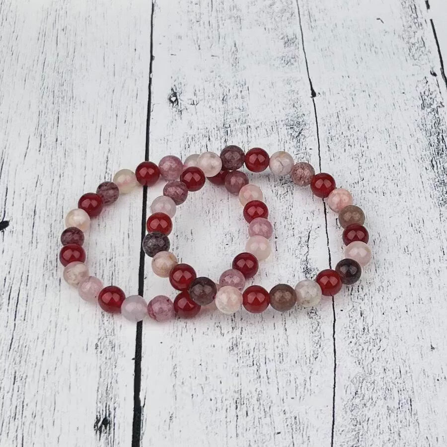 Manifestation Trio Gemstone Bracelet Carnelian, Red Aventurine, Flower Agate | Boost Creativity, Confidence & Mental Clarity | 8mm Beads