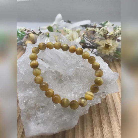 ATTRACT WEALTH & SUCCESS with Tiger Eye Gemstone Bracelet - 8mm Stone Beads for Creativity, Confidence -Grounding Energy